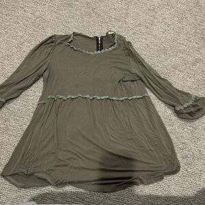 Pol olive green Women's Blouse with Lace Trim